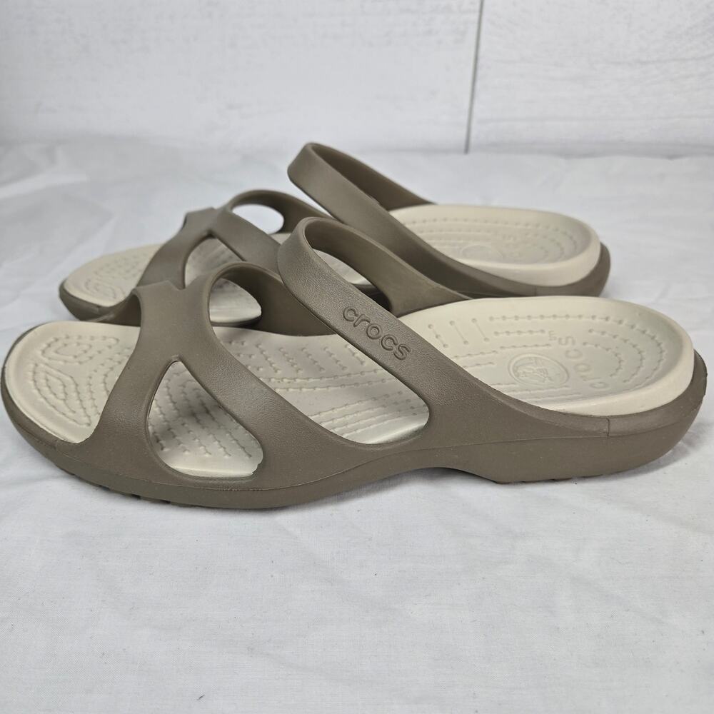 Crocs Meleen Sandals Womens Size 8 Khaki Tan Slide Strappy Comfort Shoes - Picture 4 of 10